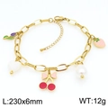 Bracelet de cheville doré avec pendentifs de fruits colorés, cerises rouges et fraises - Style Tulipe Cœur Cerise Fraise Nœud (KJ4365-Z)