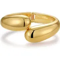 Polished gold double teardrop open bangle bracelet with a minimalist hinged design - Gold Symmetrical Hinge (SZYS-022HJ-JS)