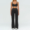 Ensemble de yoga 2 pièces noir avec liseré blanc, pantalon évasé et débardeur court - S / Haut Et Bas / Soutien-gorge + Pantalon large / Noir Premium