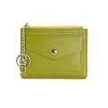 Green faux leather mini wallet with snap button pocket, zipper and silver keychain ring - Green