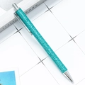 Teal glitter retractable ballpoint pen with metallic silver clip and sparkling finish - Peacock Green (Silver Parts)