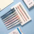 Close-up of 0.35mm erasable gel pens with cute cartoon animals and Chinese text prints - 12 Pcs/Box (Mixed Animal Designs) / 0.35mm / Black