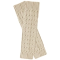 Close-up of beige knit leg warmers with classic cable knit pattern on white background - One Size / Beige
