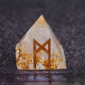 Resin pyramid with white crystal, gold flakes and a golden rune symbol - Humanity - Popularity & Help
