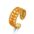 Minimalistischer Goldblatt-Ring mit orangefarbenem Emaille und Perlenrand-Detail - Orange Blatt Stil
