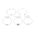 Fünfteiliges silbernes Armband-Set mit Unendlichkeitssymbol, Herz und polierten Reifen - Silber Blitz Doppelring Set (12353)