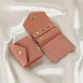 Pink microfiber jewelry travel roll with gold snap button and soft velvet lining - 14×6cm / Pink