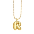 Golden 26 alphabet letter R pendant necklace with polished balloon style bead chain - Letter R