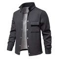 Detailopname van donkergrijs wafeltextuur jack met reverskraag en metalen knopen - XL / donkergrijs