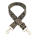 Close-up of adjustable woven shoulder strap with black beige geometric pattern and gold hardware - A38 Black Light Khaki