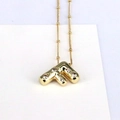 Minimalist 18k gold puffy letter F pendant necklace with pavé zircon stones - Letter F
