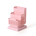Pink minimalist rattan-style plastic pen holder with a three-tier stepped organizer design - Pink