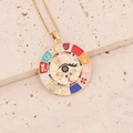 Detail of gold evil eye necklace with colorful enamel lucky symbols on stone background - Split Color Enamel Evil Eye (5#)