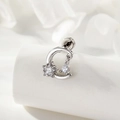Pendiente de plata con diseño de luna y estrella, circonitas y cierre de rosca - Estilo de Circonita Blanca (A893-1)
