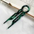 U-shaped acetate hair pin in dark green marble texture for elegant hair styling - Green Floral