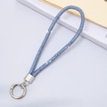 Detail of blue rhinestone lanyard chain with silver metal lobster clasp and key ring - Sky Blue