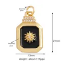 Golden octagonal pendant with black enamel starburst and white zircon details - Gold Octagonal Black Starburst