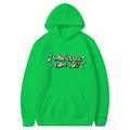 Green Who Let Me oversized hoodie featuring a drawstring hood and star graphic print - Fruit Green