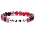 Colorful agate beaded bracelet with white MAMA letter beads on a clean white background - MAMA Letter Style / Multicolor