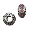 Silver large hole charm beads with pink rhinestone crystals for DIY bracelet making - Full Pave Pink Rhinestone Large Hole Bead