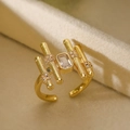 Irregular geometric 18K gold plated copper ring with square zircon and open band design - Tubular Structure Square Zircon (14020)