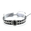 Detail of black punk faux leather choker with silver square studs and metal buckle - 23 Black Studded Choker