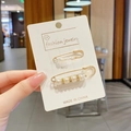 Set of two gold-plated safety pin brooches with faux pearls and sparkling rhinestones - White Safety Pin Style