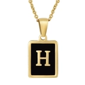 Golden 18K stainless steel rectangle pendant with black enamel letter H and fine chain - Gold Letter H (With Chain)