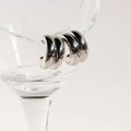 Minimalist double C-shaped silver earrings with polished mirror finish on glass rim - White Gold
