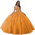 Luxe fel oranje galajurk met bloemen kant borduursel en glinsterende tule rok - Oranje / 3XL