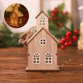 Beleuchtetes Holzhaus-Ornament für Tannenbaum mit Schneedekor und warmem LED-Licht - Stil F Leuchtende Kleine Holzhütte (P-Z84)