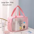 Pink PVC waterproof toiletry bag with cartoon elephant pattern and double handles, 30x21cm - Large / Pink