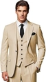Detailed close-up of beige slim-fit three-piece business suit texture and buttons - 2XS / Champagne