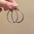 Minimalist silver twist hoop earrings with a glossy teardrop design for a modern look - 16# Silver Earring Post - Silver - Teardrop - Medium