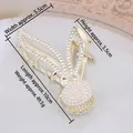 Pince à cheveux oreilles de lapin dorée avec strass blancs et perles élégantes - HS02698 Lapin