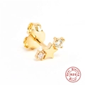 Golden 925 sterling silver star stud earring with small sparkling gemstones - Gold-Light Sea Blue Zirconia Pisces