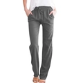 Close-up of dark grey cotton linen trousers showing drawstring waist and loose fit - S / Dark Gray