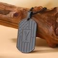 Black stainless steel dog tag necklace with US flag design and letter Y engraving - Letter Y Necklace