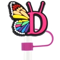 Rainbow butterfly letter D straw cover cap, 10mm dustproof silicone straw topper - Letter D
