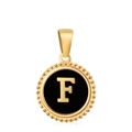18K gold-plated round pendant with black enamel inlay and letter F detail - Letter F