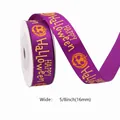 Nastro viola Halloween 16mm con stampa di zucche e testo augurale Happy Halloween decorativo - 3-Viola Happy Halloween / 5 Yard/Rotolo