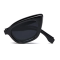 Foldable black cat-eye sunglasses with dark lenses and a sleek glossy plastic frame - Black Frame Grey Lens