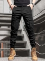Schwarze Herren-Cargo-Jogger mit taktischen Taschen und moderner, konischer Passform - S / Schwarz