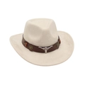 Sombrero de vaquero beige con banda de cuero y accesorio de cabeza de toro plata - Blanco Roto (Cabeza de Toro Marrón)