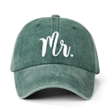 Washed dark green cotton baseball cap featuring Mr. embroidery and adjustable strap - One Size / Dark Green