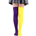Chaussettes montantes asymétriques violettes et jaunes pour costumes d'Halloween - Taille unique / Jaune et Violet / Yin Yang 20