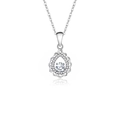Silver drop necklace pendant featuring a central round stone and halo pavé diamonds - Lace-edged Teardrop (fddz-006) / White Gold