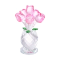 Pink crystal rose bouquet in faceted glass vase on clear base ornament - 7 Pink Roses with Vase