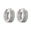 Rainbow enamel hoop earrings in silver finish featuring blue pink and green stripes - Ear Buckle / Silver Green Red Blue Striped