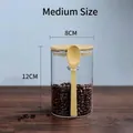 Medium 8x12cm borosilicate glass storage jar with airtight bamboo lid and wooden spoon - 85*120 (With Wood Lid + Wood Spoon)